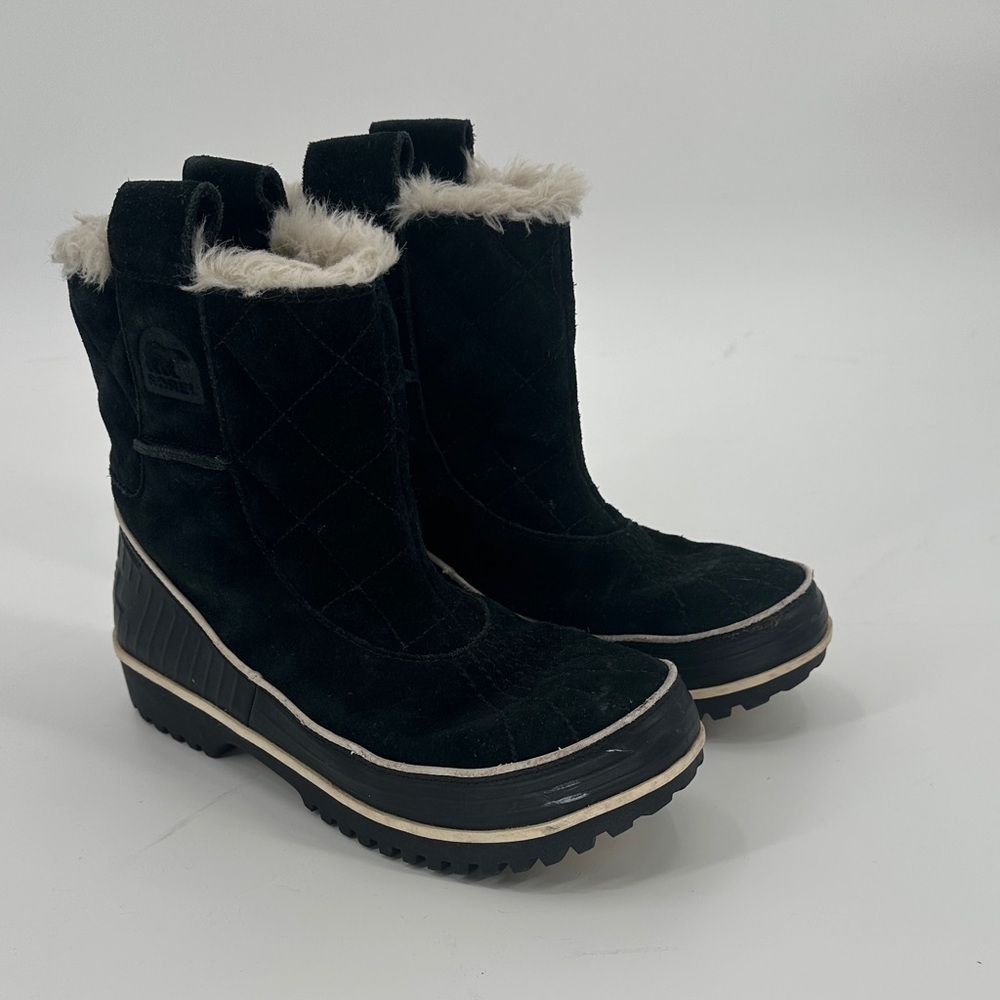 Sorel Black Tivoli II Pull On Winter Boots with Fur Trim Size 8.5
